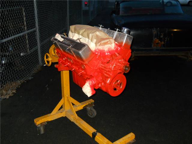 Engine all cleaned and painted Chevy orange